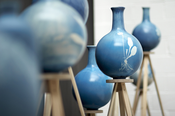 Blauw aardewerk detail