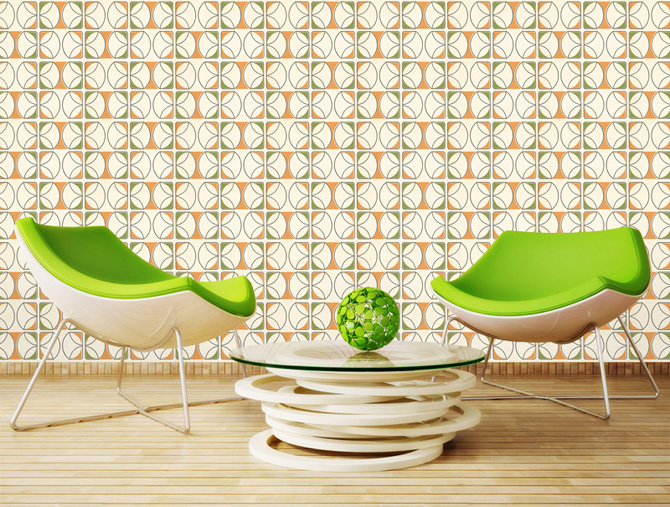Jaren 70 behang interieur groen