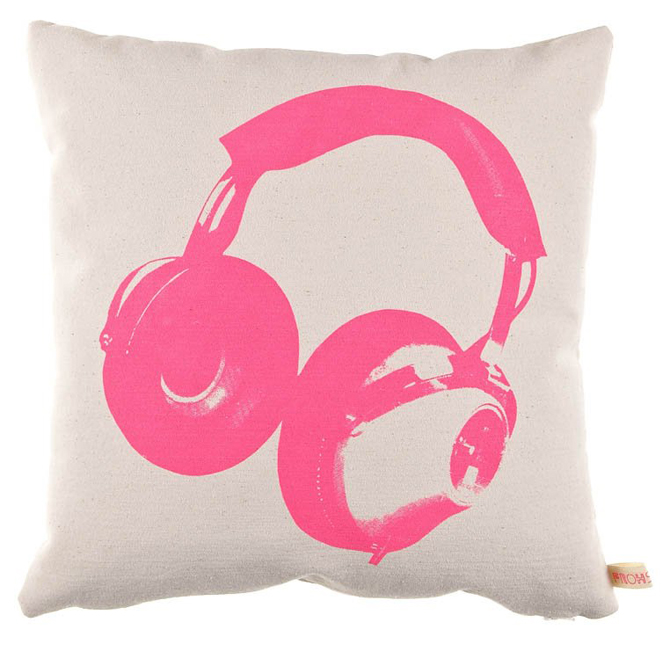 kussen met koptelefoon roze