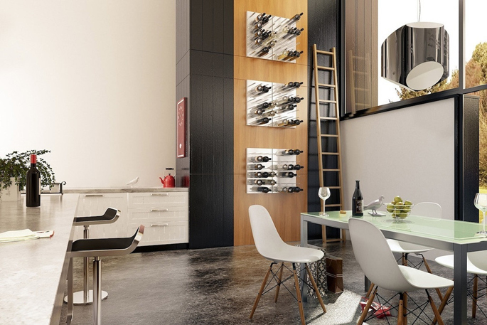 Bijzonder wijnrek in interieur