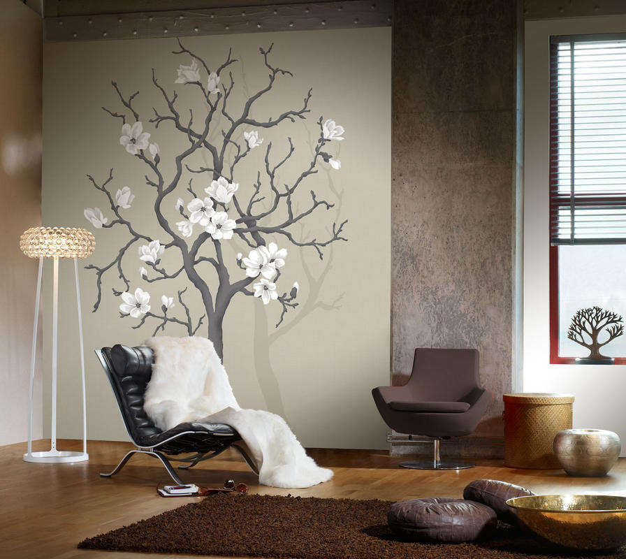Behang met magnoliaboom